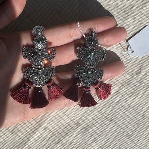 Banana Republic Silver and Burgundy Tassel Earrings